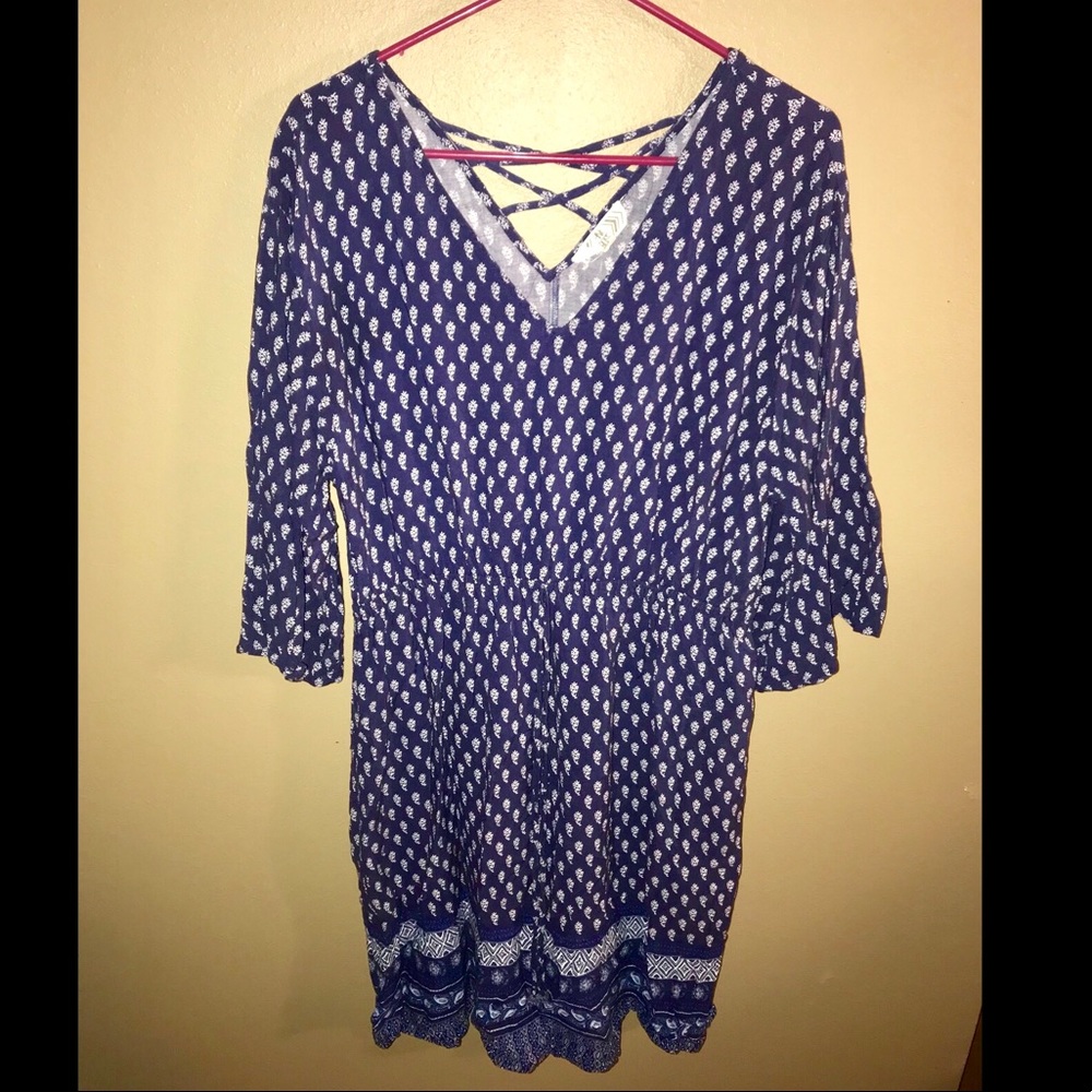 Navy Blue Dress with Small White Flowers